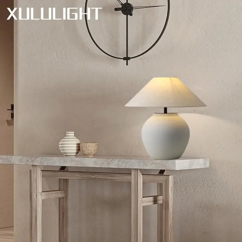 Afralia™ Ceramic Table Lamp: Simple Wabi-sabi Style Bedroom Decor, Retro Bedside Lighting