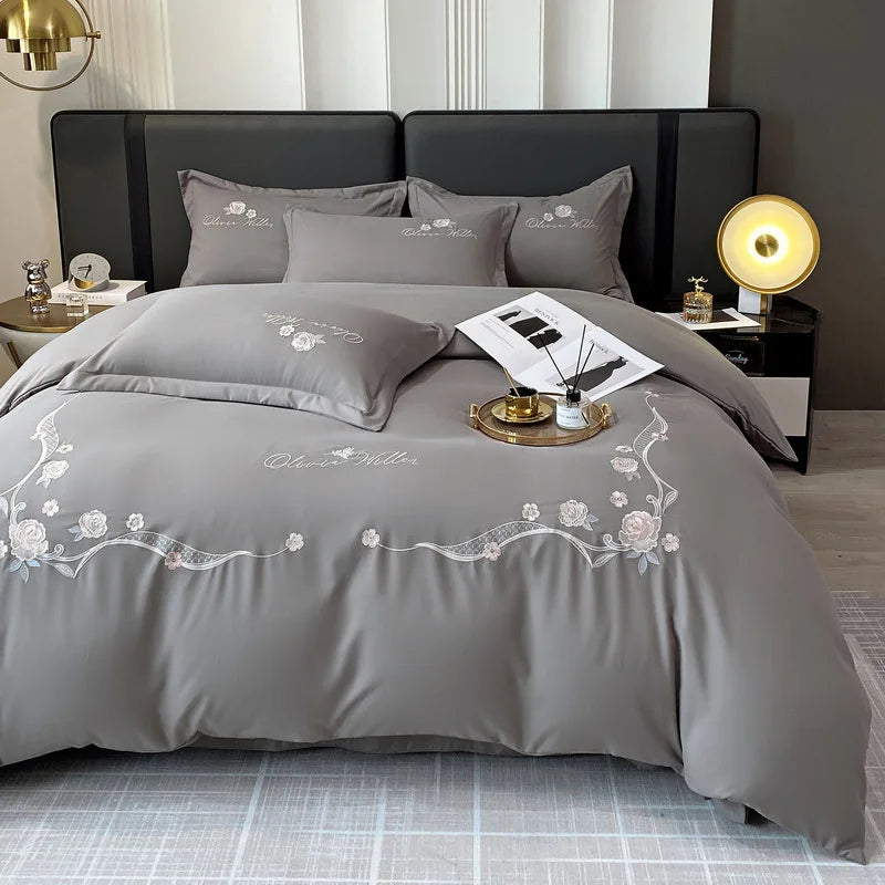 Afralia™ Luxe 100% Cotton Embroidered Bedding Set: Soft, Thick & Cozy Long Staple Comforter Kit