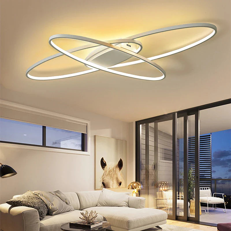 Afralia™ Modern LED Chandelier for Living Dining Bedroom, White/Black Aluminum Ceiling Lamp