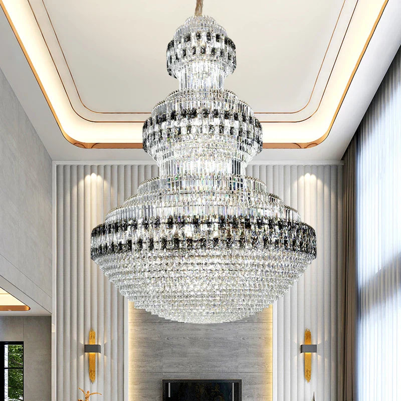 Afralia™ Crystal Chandelier Luxury Duplex Building Hollow Luxury Lamp