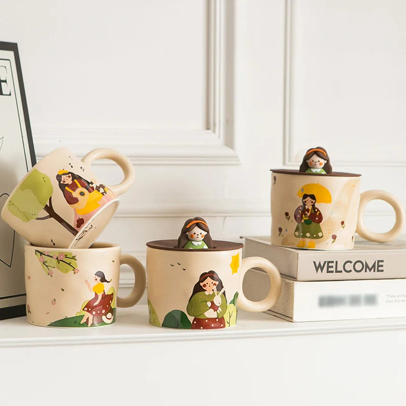Afralia™ Retro Ceramic Coffee Mug with Lid - Personalized Birthday Gift for Office or Home