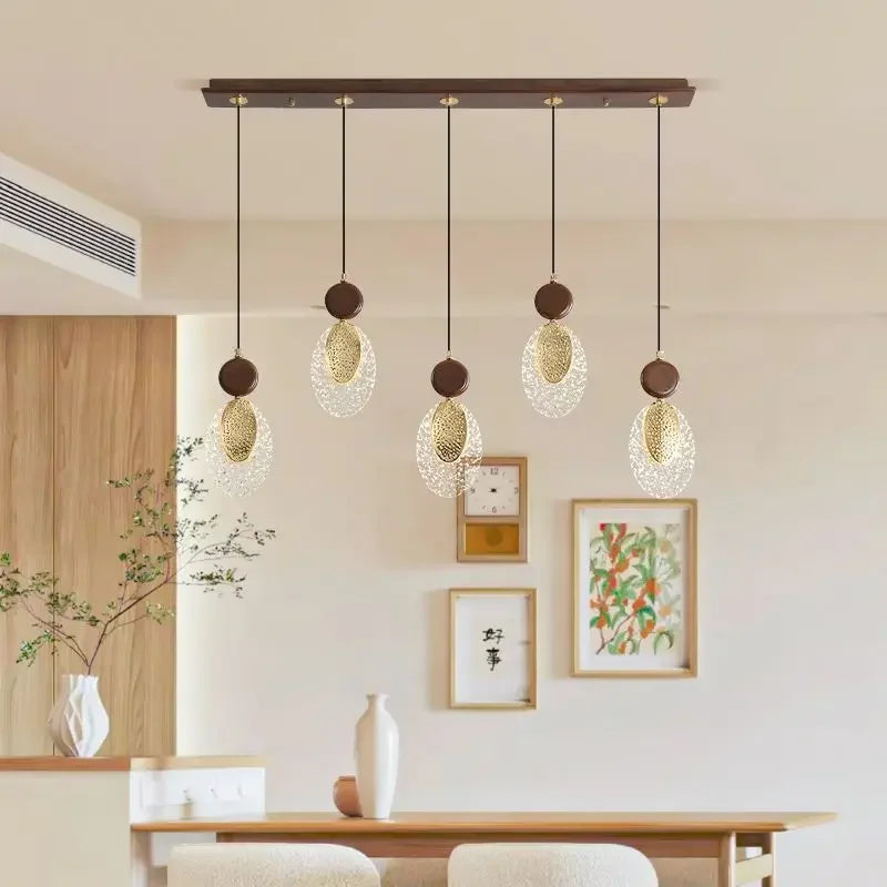 Afralia™ Vintage Chinese Walnut Wood Chandelier | Luxe Tea Room Pendant Light