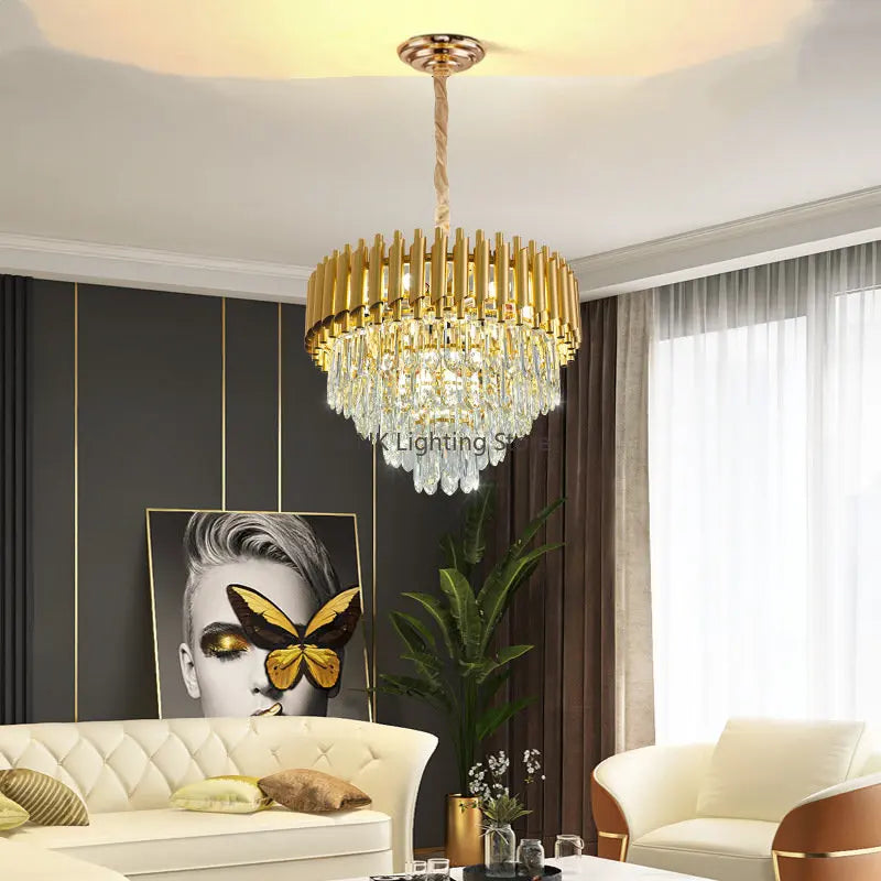 Afralia™ Gold Crystal LED Pendant Light: Modern Luxury Suspension Lamp for Living Room & Restaurant