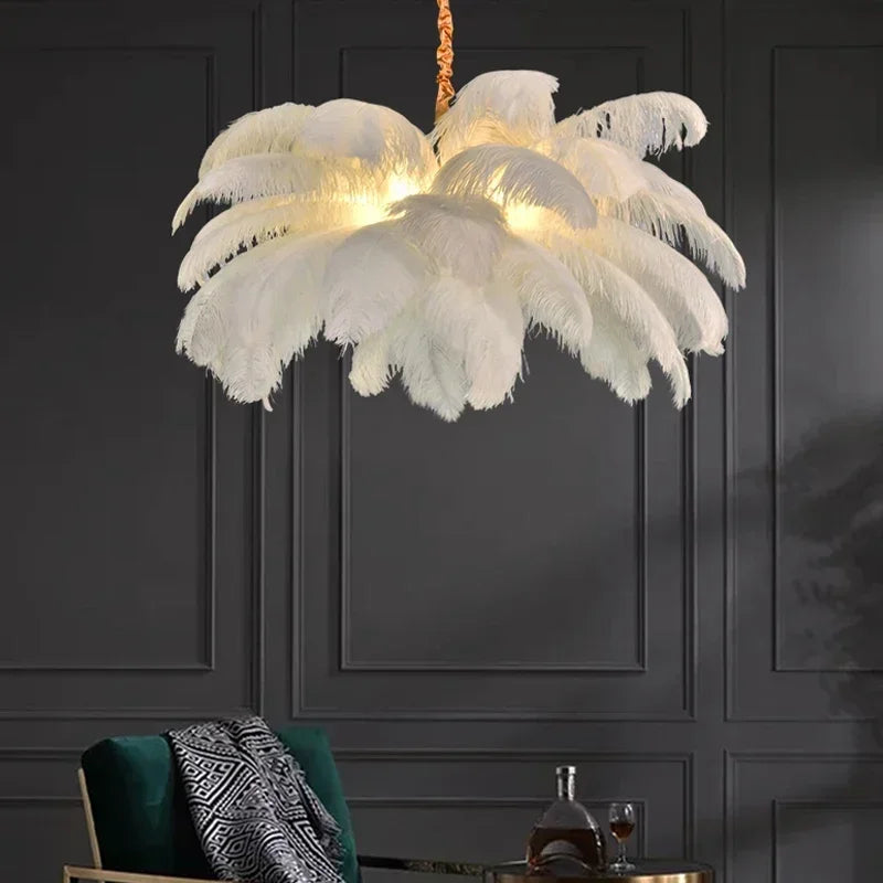 Afralia™ Feather Luster Pendant Lamp: Nordic Ostrich Feather LED Fixture for Home Decor & Indoor Lighting