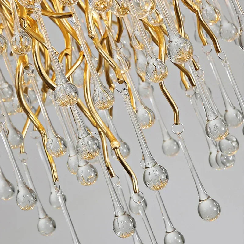 Afralia™ Branch-shaped Golden Crystal Chandelier for Villa Bedroom and Living Room