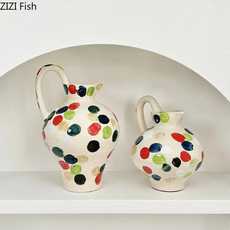 Afralia™ Colorful Dot Ceramic Vase for Desk Decoration and Floral Arrangement