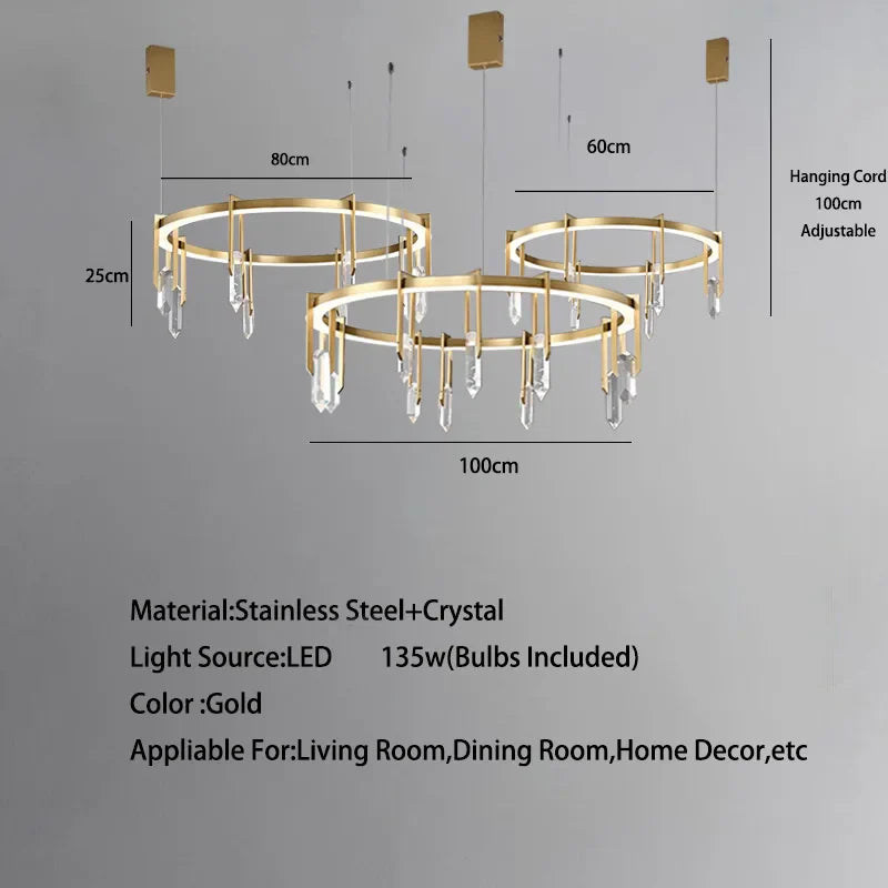Afralia™ Bronze LED Crystal Hanging Lamp Luxury Fixture for Living Room