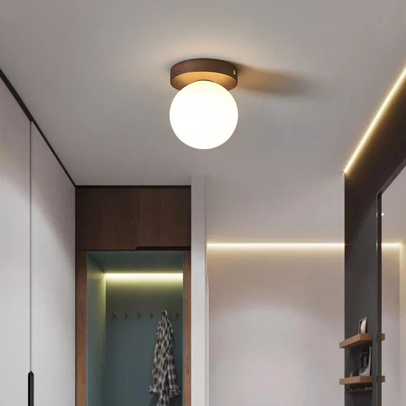 Afralia™ Walnut Glass LED Ceiling Lamp for Modern Living Room Art Decoration