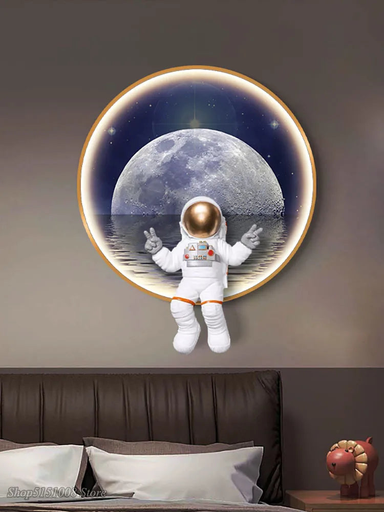 Afralia™ Moon Astronaut LED Wall Lamp for Modern Bedroom and Living Room Decor