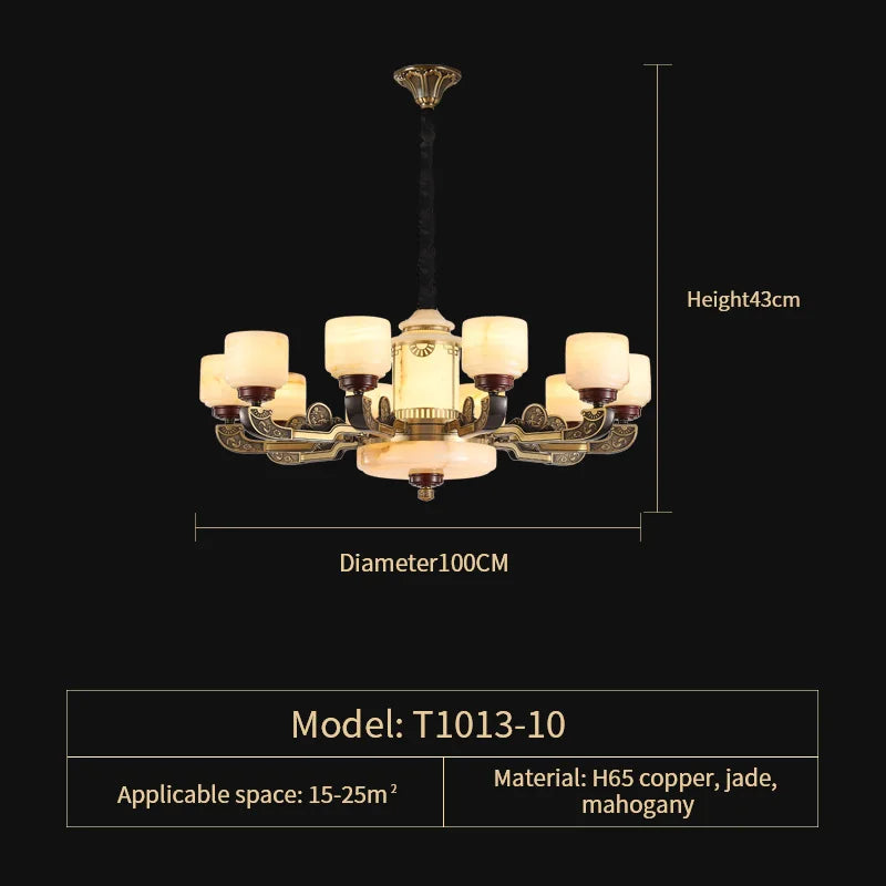 Afralia™ Natural Jade Copper Chandelier Modern Duplex Building Zhongshan Lamps