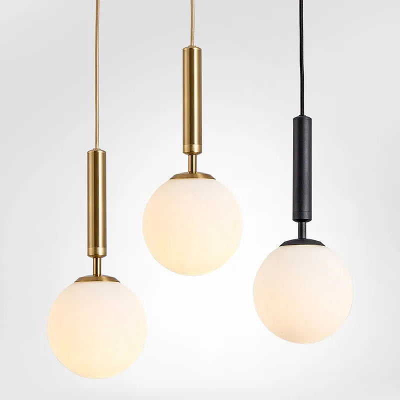 Afralia™ Milk Glass Ball Pendant Light Brass Black LED Ceiling Chandelier