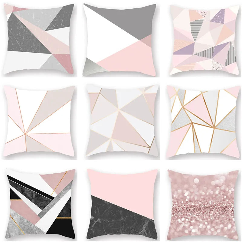 Afralia™ Pink Geometric Polyester Pillow Case - Home Decor Sofa Cushion Cover