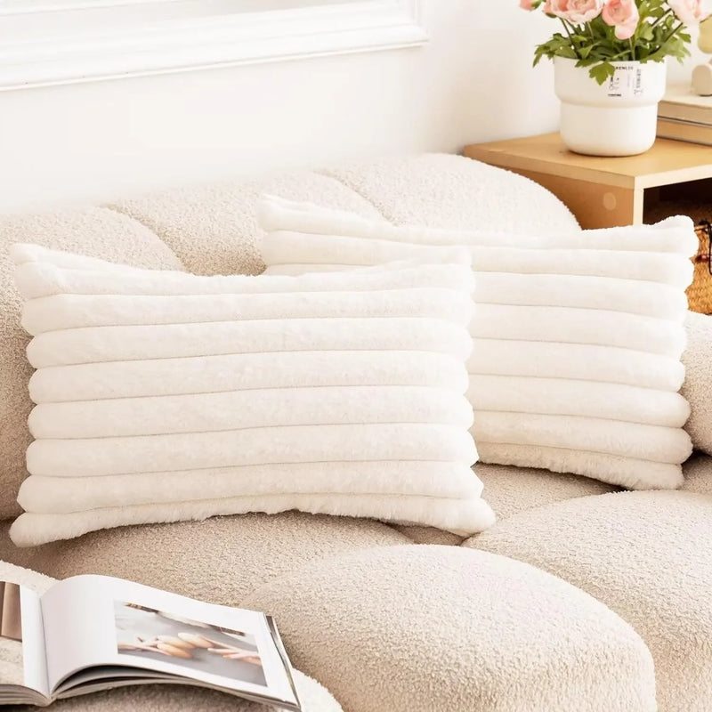 Afralia™ Faux Fur Striped Pillow Covers for Luxe Living Room Sofa Decor