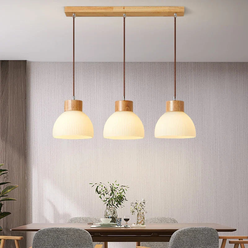 Afralia™ Nordic Wood Glass LED Pendant Light for Dining Kitchen Living Room