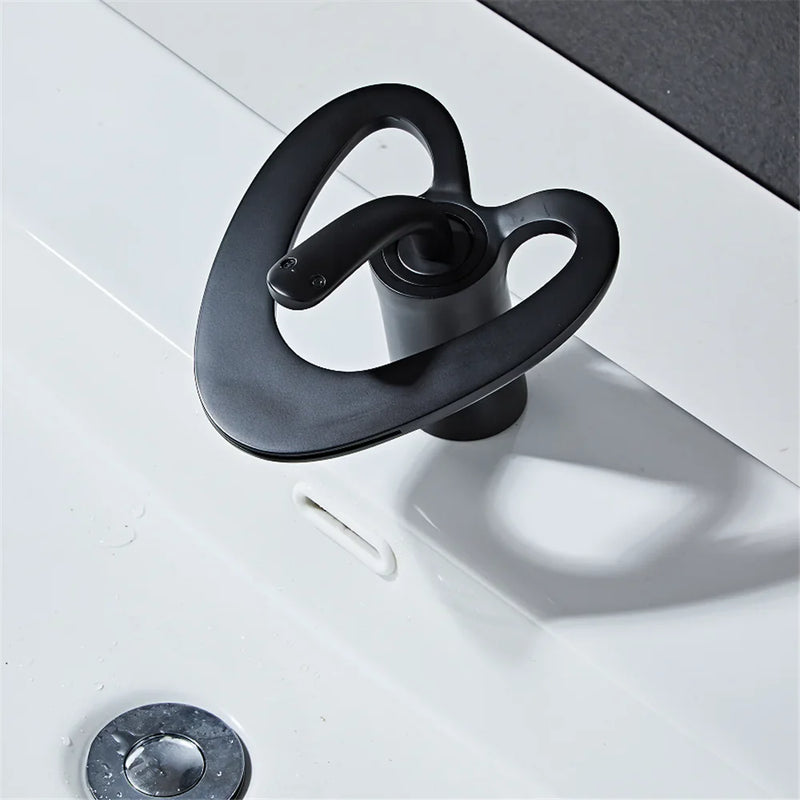 Afralia™ Black Gray Brass Waterfall Basin Faucet Hot Cold Mixer Tap White Gold