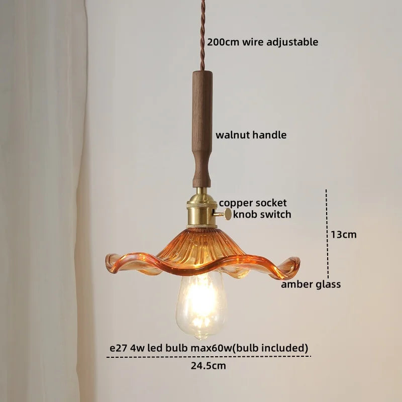 Afralia™ Walnut Glass Pendant Lamp: Nordic LED Hanging Light Fixture for Dining Room, Bedroom, Bar