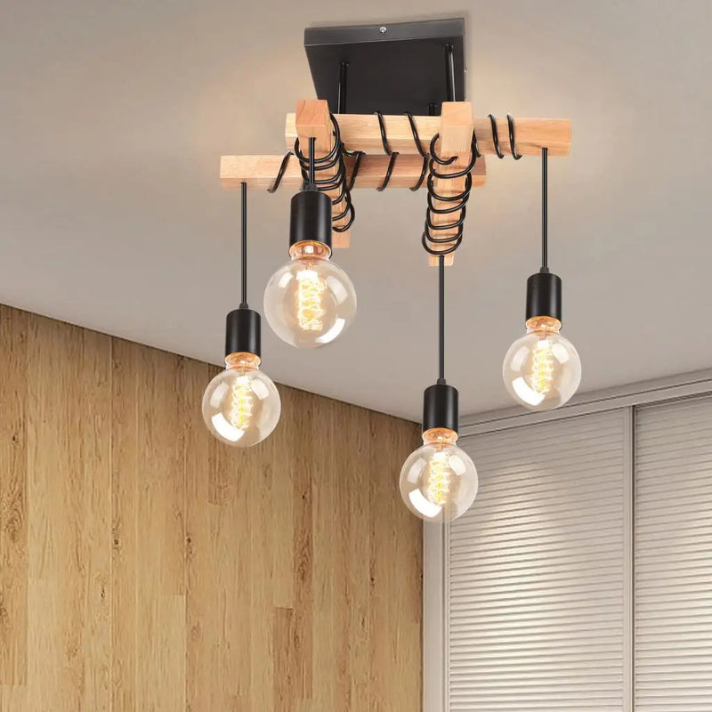 Afralia™ Vintage Industrial Wood Pendant Lights for Kitchen Island, Retro Loft Chandeliers