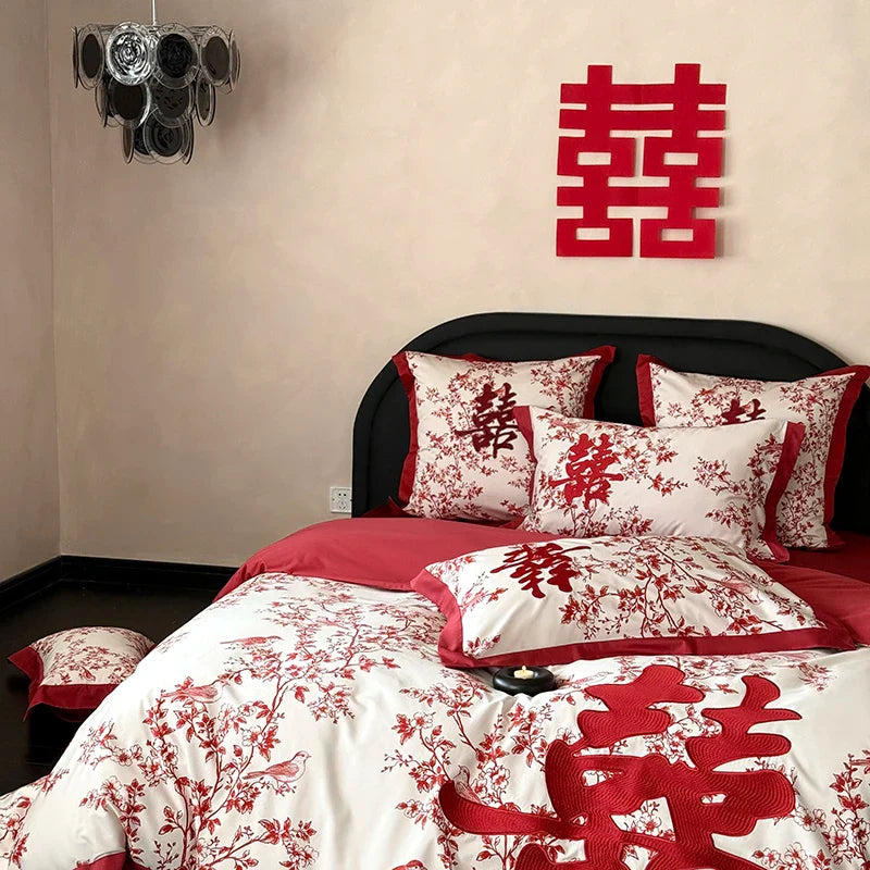 Afralia™ Luxury Red Egyptian Cotton Bedding Set, Queen King Ru Size Sheets & Duvet Cover
