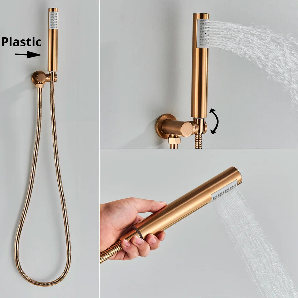 Afralia™ Rose Gold Shower Faucet Set with Rain Shower Head & Wall Mount Mixer