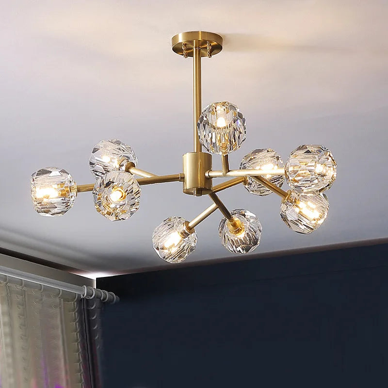 Nordic Crystal Chandelier by Afralia™ - Golden Pendant Lighting Fixture for Living Room