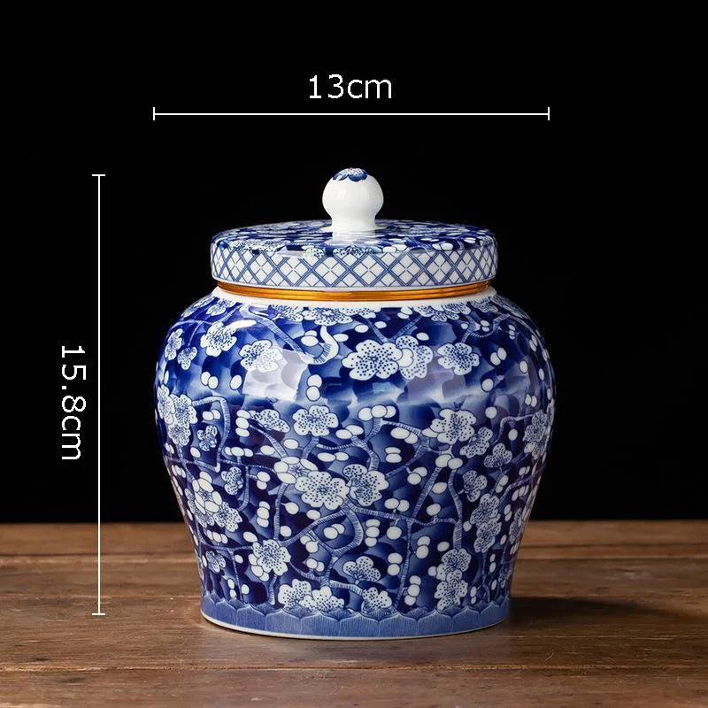 Afralia™ Blue White Porcelain Tea Canister Organizer Box Coffee Container Caddy Jar