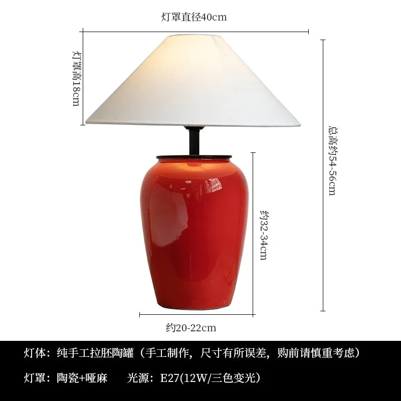 Afralia™ Red Ceramic Table Lamp LED E27 Fabric Lampshade - Art Decor for Home Decor