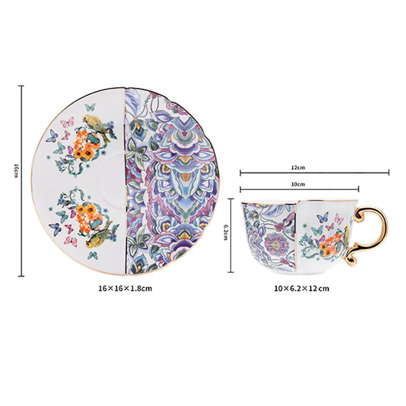 Afralia™ Blue White Porcelain Color Blocked Gilded Coffee Mug Tea Cup Afternoon Dining