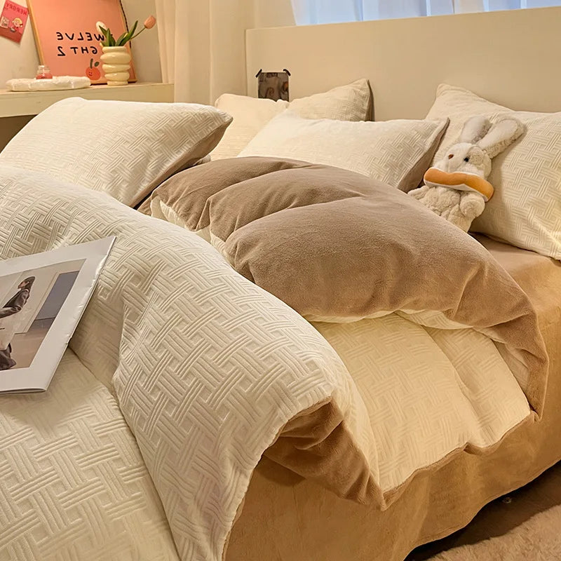 Afralia™ Double Sided Full Queen Duvet Cover Set, Solid Color Double Couple Quilt Cover
