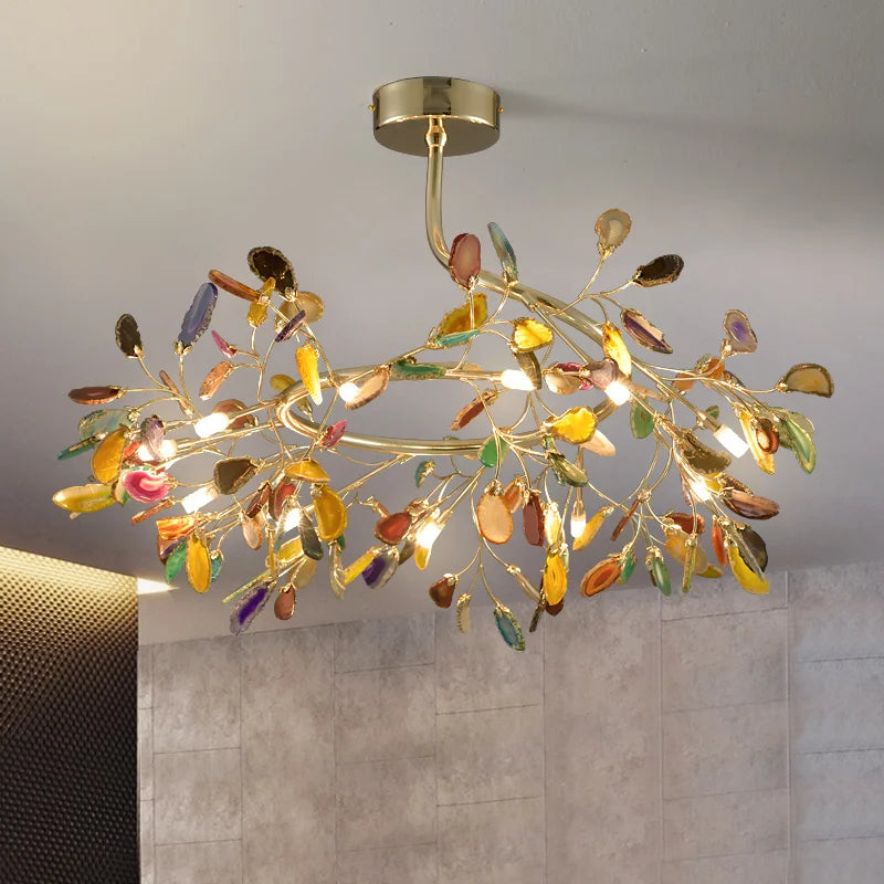 Afralia™ Colorful Agate Chandelier: Height Adjustable, Vibrant Light for Home, Restaurant & Bedroom.