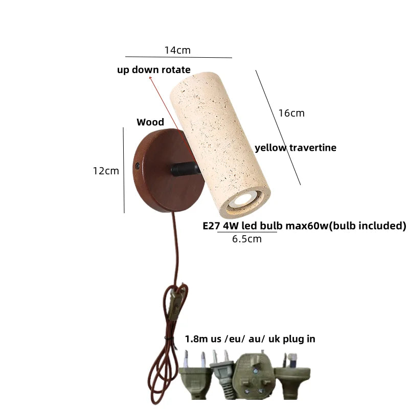 Afralia™ Nordic Modern Rotate LED Wall Lights Yellow Travertine Stone Wood Applique Murale