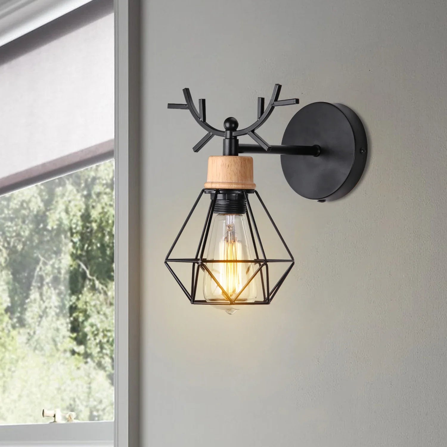 Afralia™ LED Iron Cage Wall Light for Home Bedroom Kitchen Decor