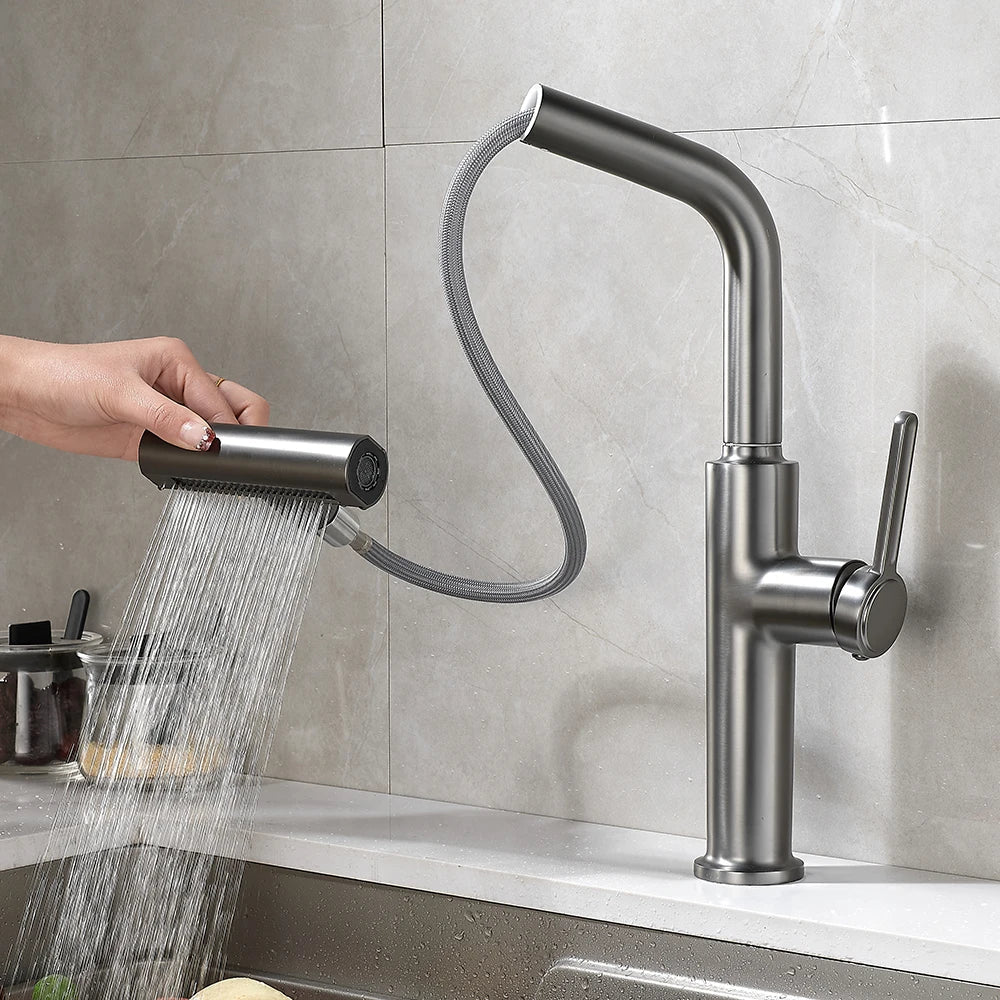 Afralia™ Black Pull Out Kitchen Faucet with Waterfall Stream Sprayer Head