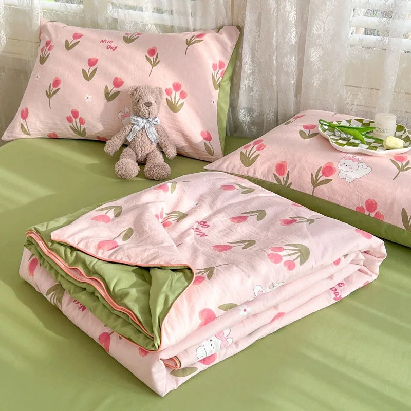 Afralia™ Cartoon Summer Blanket, Pure Cotton Soybean Fiber, Student Single Double Bed