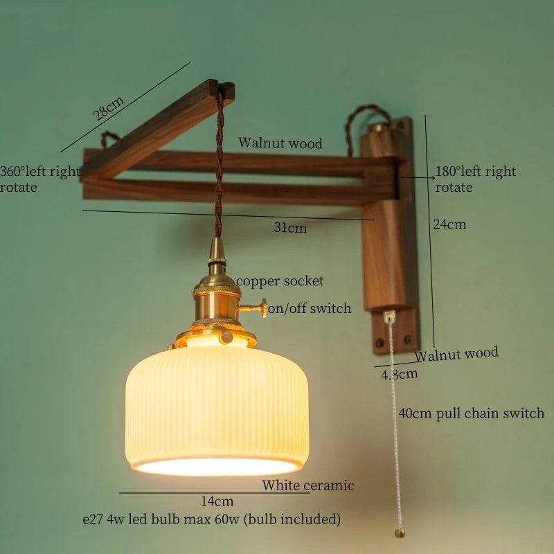 Afralia™ Walnut Wood LED Wall Lamp Copper Ceramic Minimalistic Loft Light
