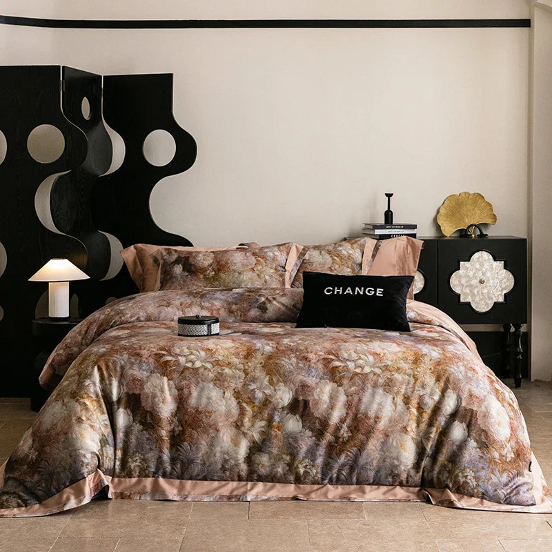 Afralia™ 1000TC Egyptian Cotton Vintage Oil Printing Bedding Set with Sheet & Pillowcase