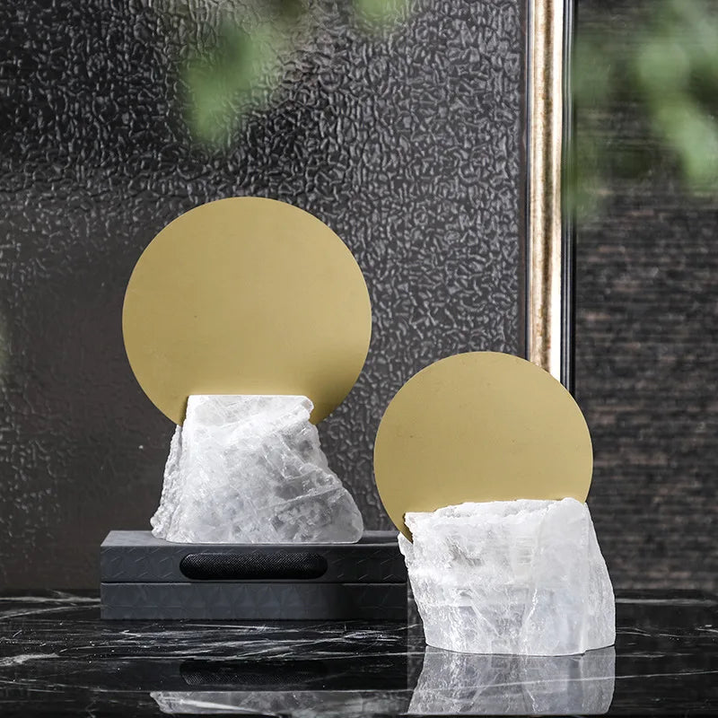 Afralia™ Crystal Geometric Metal Sculpture Decor Ornaments Golden Handicraft Figurines