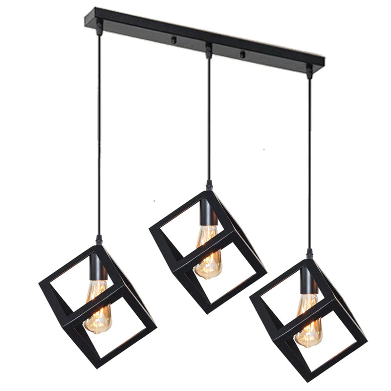 Afralia™ Black Geometric Square Pendant Light for Kitchen Island, Bedroom, Hallway