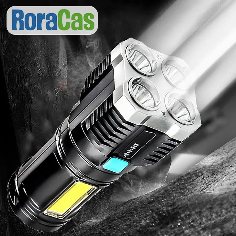 Afralia™ LED Flashlight: High-light with 4 Lamp Beads, COB Floodlight, USB Rechargeable Outdoor Torch