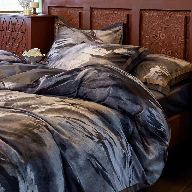 Afralia™ Vintage Digital Bedding Set 1000TC Egyptian Cotton Duvet Cover Set with Sheet & Pillowcases