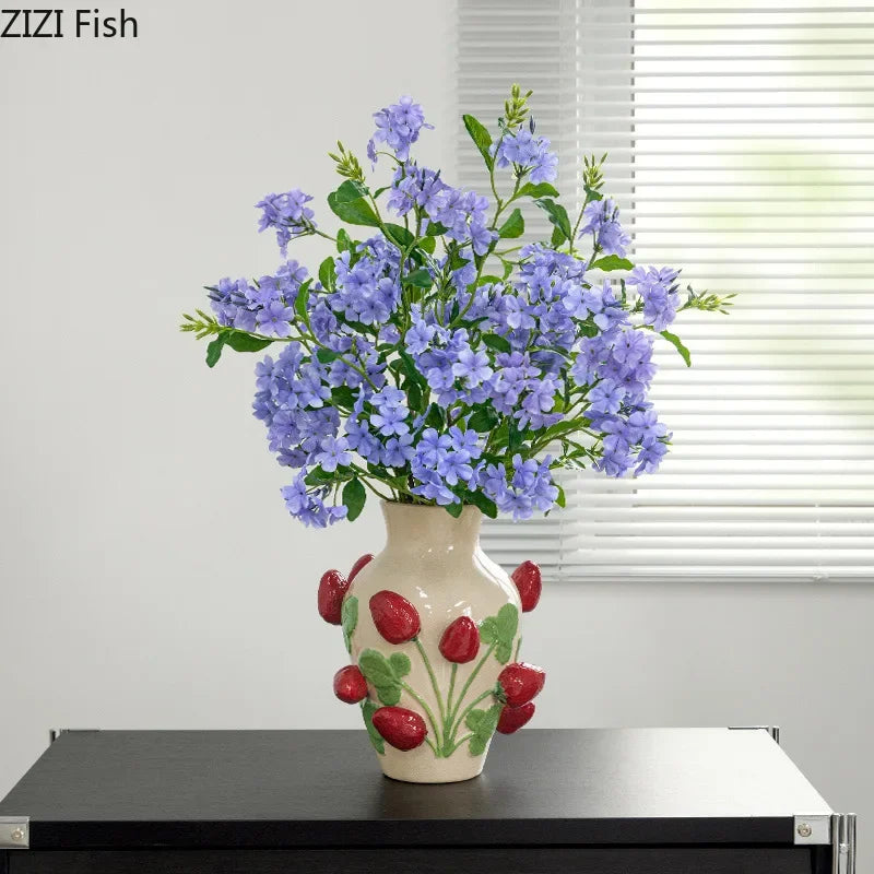 Afralia™ Strawberry Relief Ceramic Vase for Chic Room Aesthetic Flower Arrangement