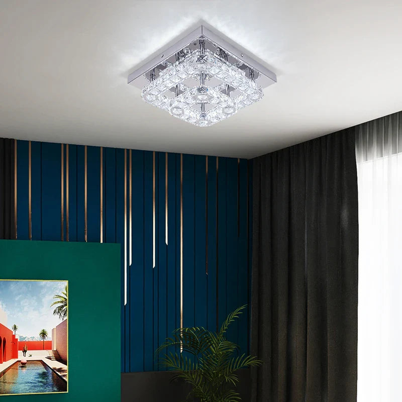 Afralia™ Crystal LED Ceiling Light: Modern Square K9 Chandeliers, Dimmable Stainless Steel Fixture.