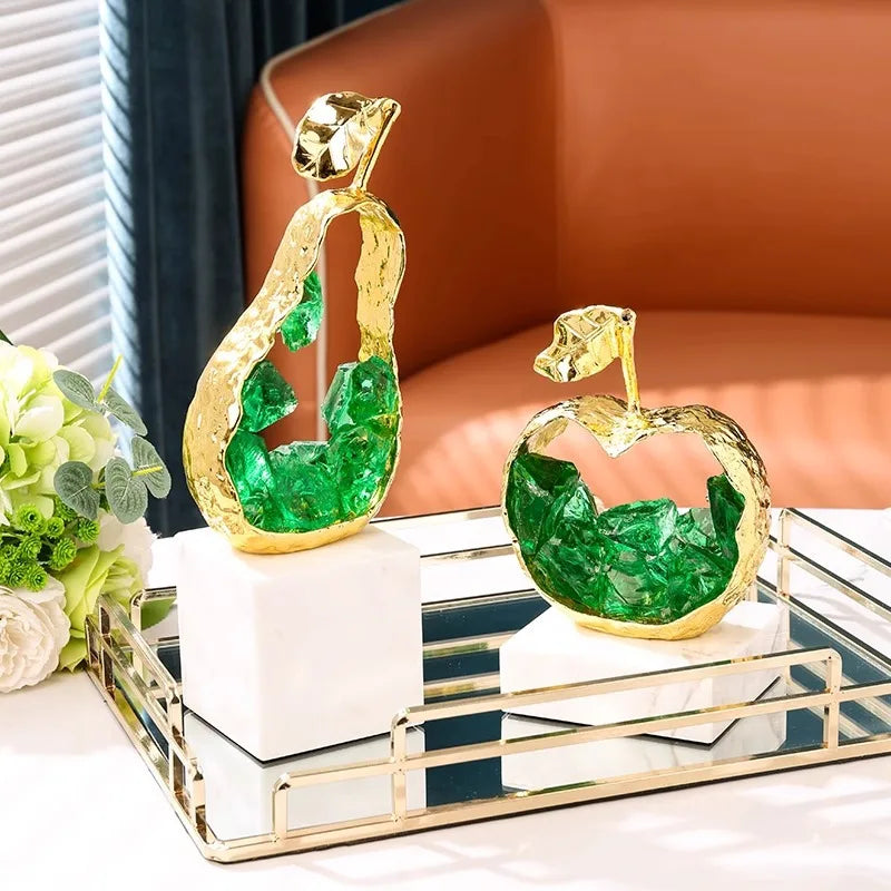 Afralia™ Crystal Metal Fruit Sculpture Set Home Decoration