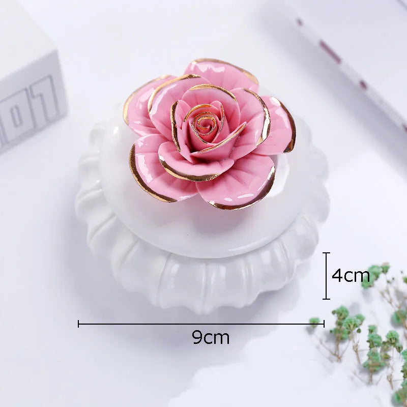 Afralia™ Rose Flower Ceramic Tea Canister Candy Pot Storage Jar