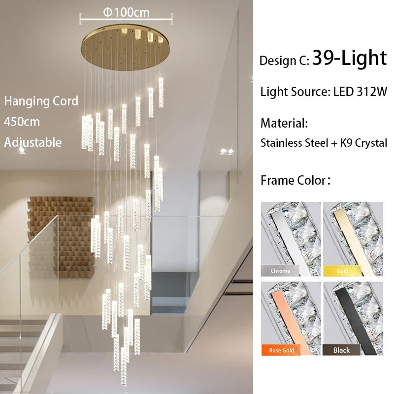 Afralia™ Large Crystal Luxury Chandelier for Living Room Dining Hall Stair Suspension
