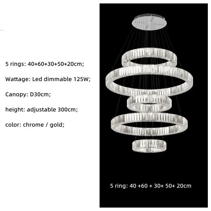 Afralia™ Luxury K9 Crystal Pendant Lights | Dimmable LED Circles Hanging Lamp
