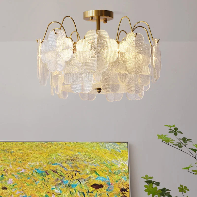 Afralia™ Modern French Style Flower Glass Chandelier Pendant Light for Living Room Bedroom Kitchen