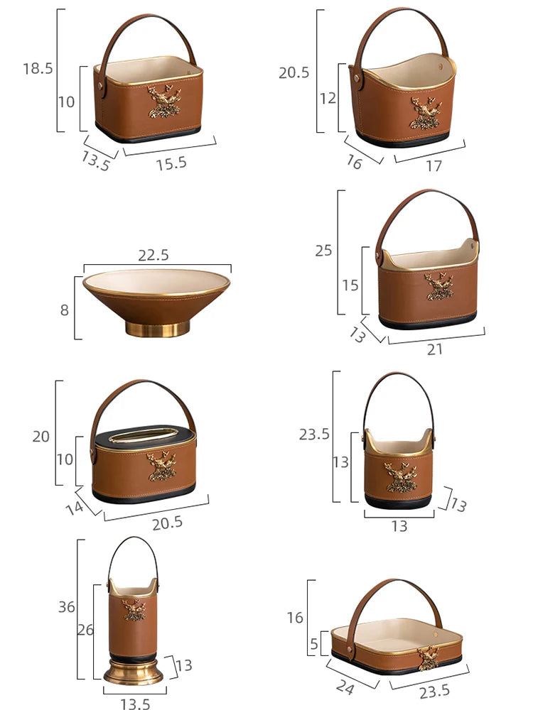 Afralia™ Brown Leather Desktop Storage Basket and Tissue Box