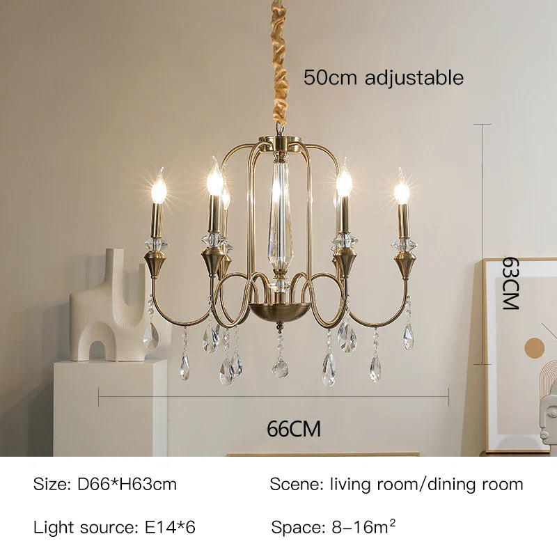 Afralia™ Luxury Copper Crystal Chandelier - Retro Gold Candle Pendant Light