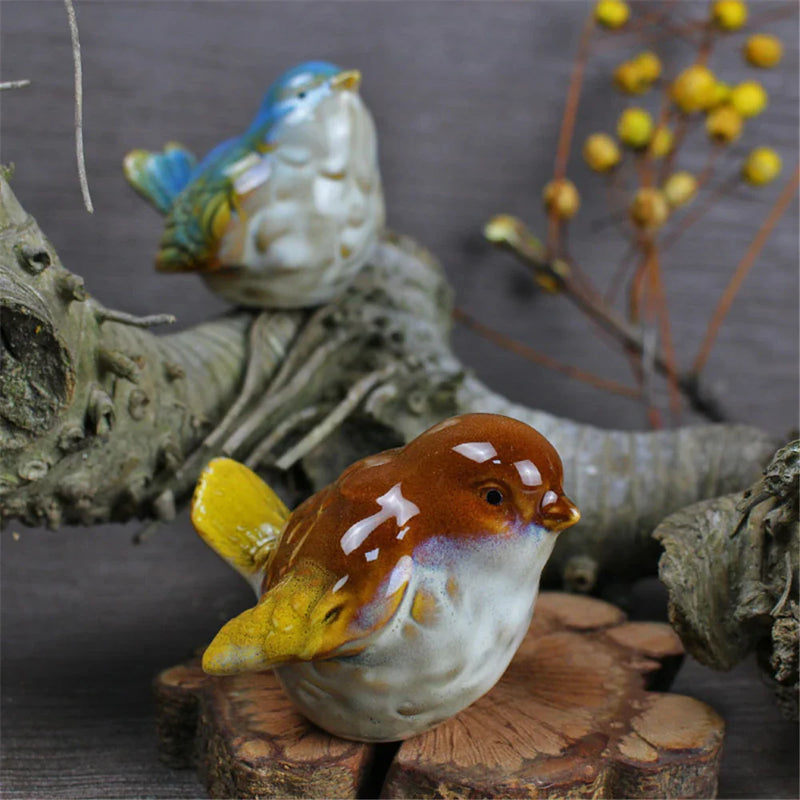 Afralia™ Ceramic Bird Figurine Set Home Decor Porcelain Magpie Sparrow Ornament Statues