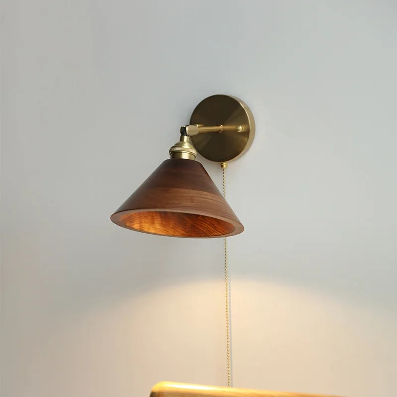 Afralia™ Copper Socket LED Wall Lights Pull Chain Switch Nordic Modern Rotate Bedside Lamp